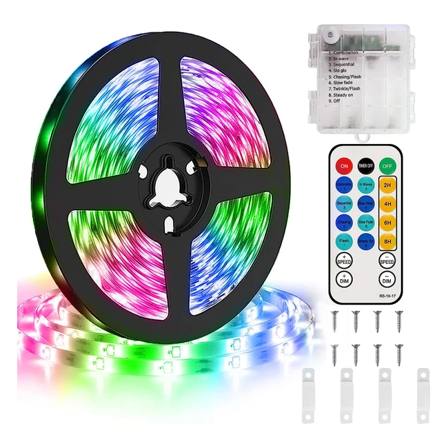 cciland 164ft5m LED Strip Lights - Battery Powered, 150 LEDs, RGB Tape Lights, 8 Modes, Waterproof
