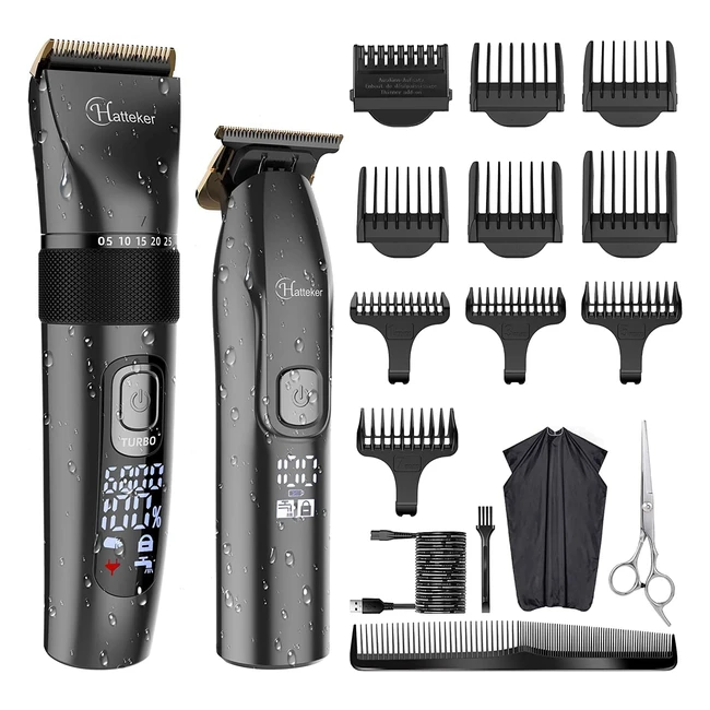 Hatteker Professional Hair Clippers and T-Blade Trimmer Kit for Men - Cordless, IPX7 Waterproof