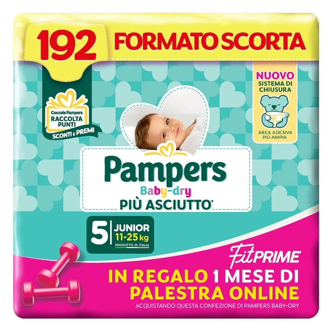 Pampers Baby Dry Fit Prime Junior - Taglia 5 (11-25 kg) - 192 Pannolini