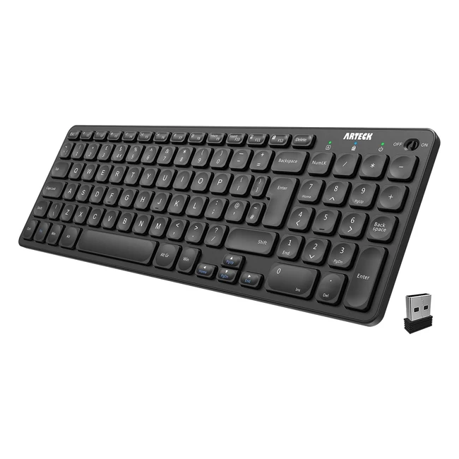 Arteck HW3052 2.4G Wireless Keyboard - Ultra Slim, Full Size, Numeric Keypad, Media Hotkey