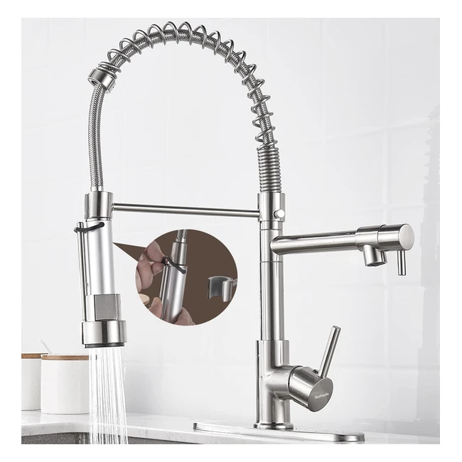 Robinet de cuisine Skypanda en laiton brossé 360° avec tête de pulvérisation double sortie jet et spray haute pression
