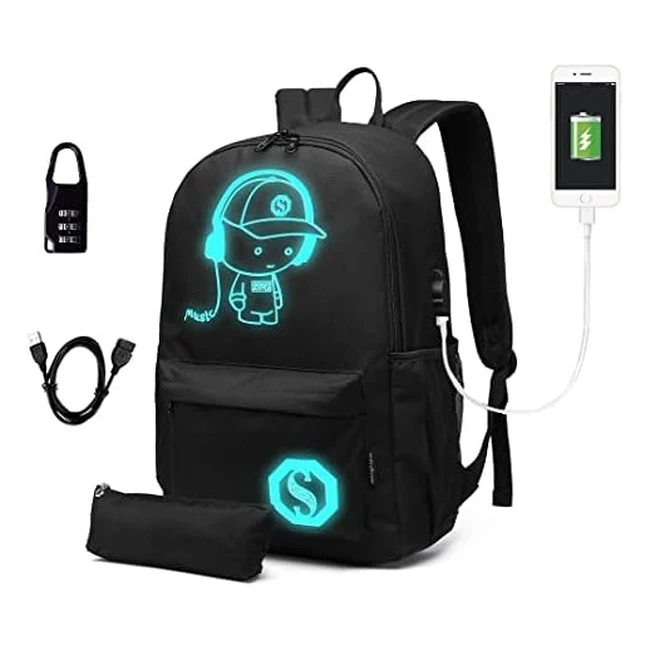 Mochila Escolar Universitaria Impermeable Anime Luminoso - 156 Pulgadas - Negro