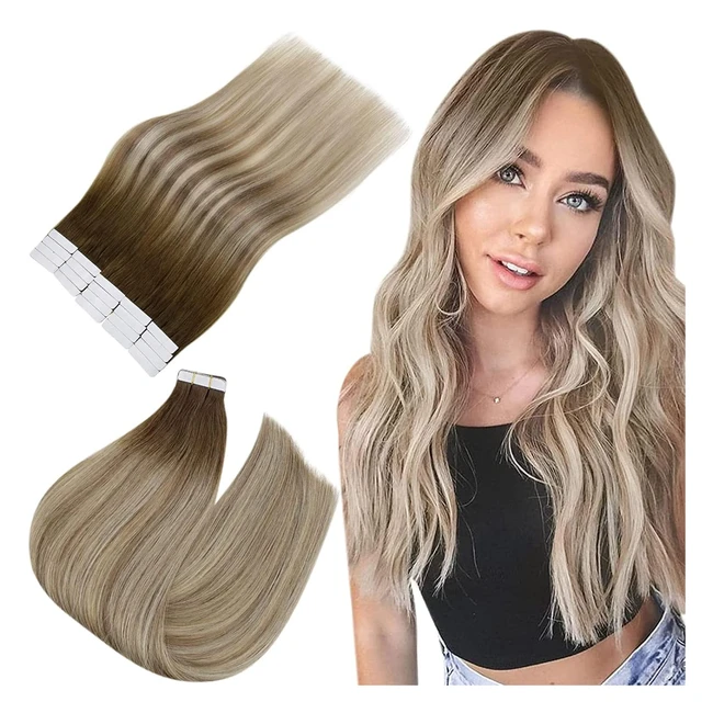Easyouth Tape in Hair Extensions - Balayage Brown to Medium Blonde Ombre - 18 inch - 40g - 20pcs