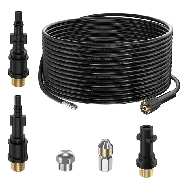 Tubo di Sonda Sturatubi 15m per Idropulitrici Kärcher K2-K7 HD HDS 180bar - Kit Pulizia Tubi di Scarichi con 2 Ugelli per Getto di Fogna - Accessorio