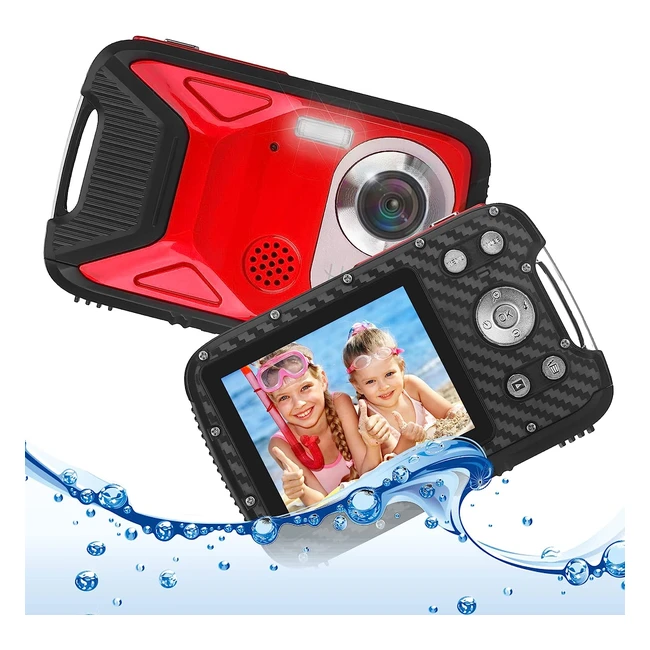Heegomn Waterproof Digital Camera for Children - Full HD 1080p, 8x Digital Zoom, 16MP - Red