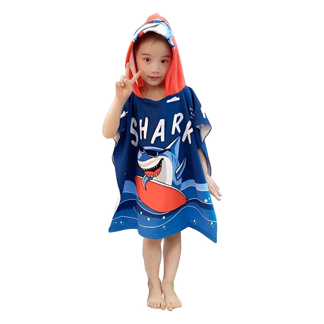 Toalla Infantil Joraki con Capucha - Suave, Transpirable y Duradera - Tiburón de Surf - Para Niños de 2 a 8 Años