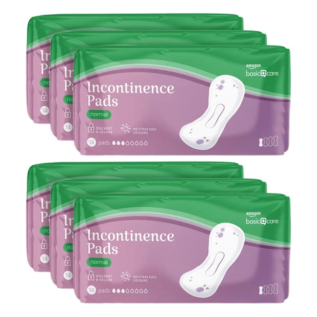 Serviettes d'incontinence Amazon Basic Care normales sans parfum 84 pièces (6 lots de 14) - Contrôle des odeurs, sécurité et discrétion