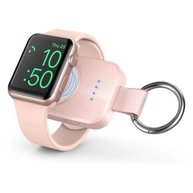 Portable Wireless Charger Mini 1000mAh - Update Version 2 - Keychain Power Bank - Compatible with iWatch Series 6/5/4/3/2 - Nike 44/40/42/38mm - Pink Apple Watch Charger