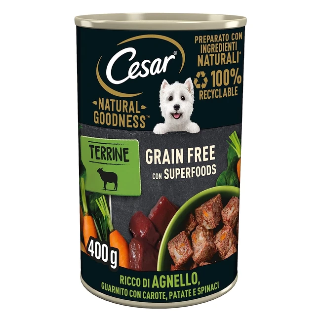 Cesar Natural Goodness - Cibo umido per cani al gusto di agnello e verdure - 6 lattine da 400 g (24 kg) - Alta qualità