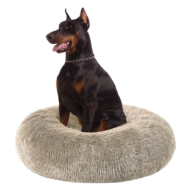 Tigtiych Dog Bed - Plush Donut Puppy Bed, Washable, Khaki - 39.3in
