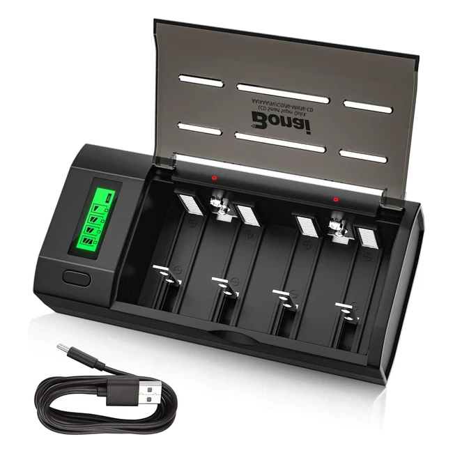 Chargeur de Batterie LCD Universel Bonai - Rapide pour Piles AAAA/SC/C/D/9V Ni-MH/Ni-CD - Ports Micro et Type C
