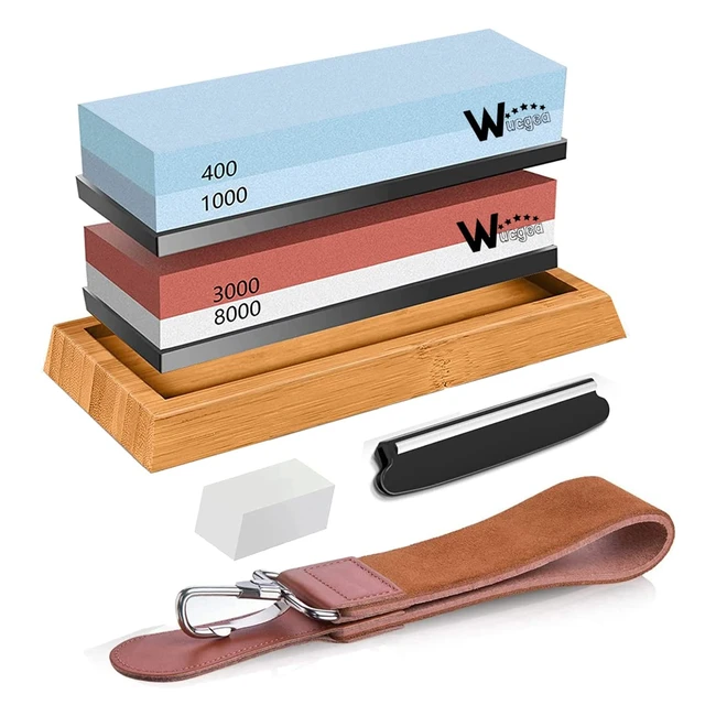 Knife Sharpening Stone Kit - 400/1000/3000/8000 Grit Japanese Whetstone Sharpener Set