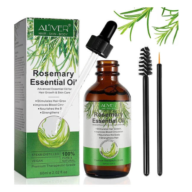 Huile Essentielle de Romarin pour Cheveux, Sourcils et Cils - Stimule la Croissance - Traitement Perte de Cheveux - Femmes et Hommes - 60ml