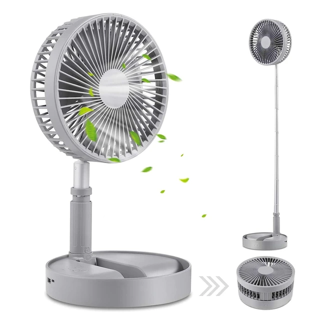 Foldaway Stand Fan Rechargeable Ultra Lightweight Portable Fan - Adjustable Height, 4 Speed Modes