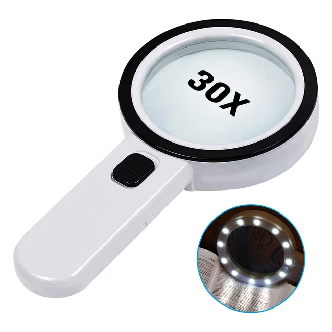 Loupe de lecture 30x avec 12 LED - Idéale pour personnes âgées