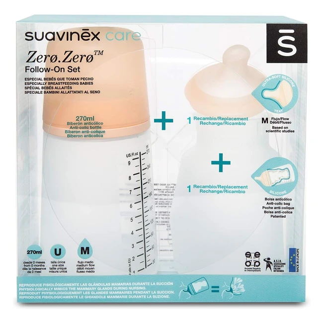Suavinex Zerzer Biberon Flusso Medio 270ml - Tasca Anti Colica in Silicone