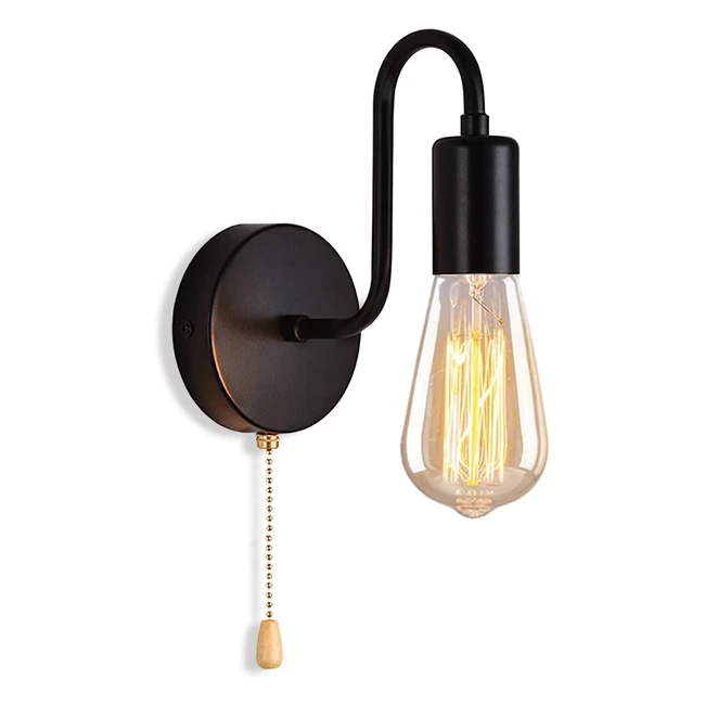 Applique murale rétro avec interrupteur tirette, douille E27 - Style vintage industriel - Noir