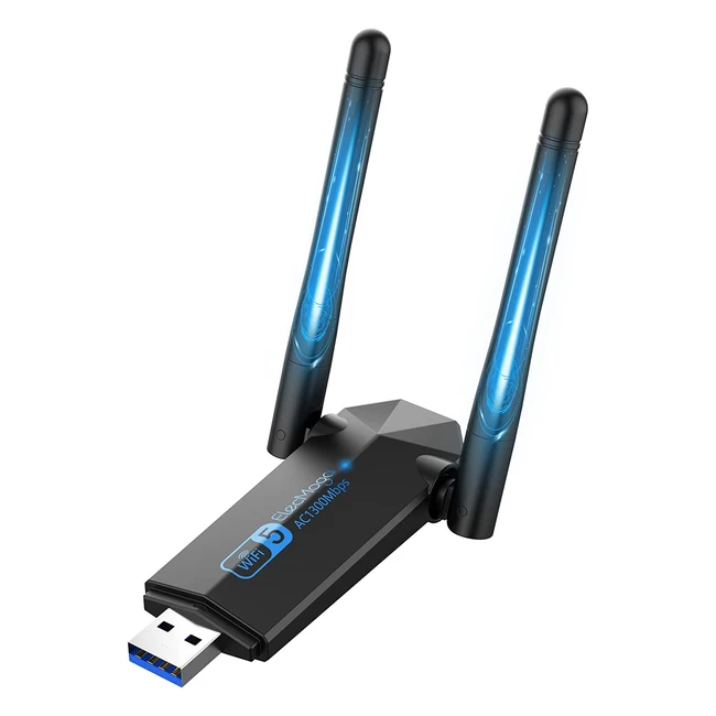 Adaptador WiFi USB Elecmoga AC1300, Dual Band 5GHz/2.4GHz, Antena Ajustable, Compatible Windows 10/8/7/XP, Mac OS X