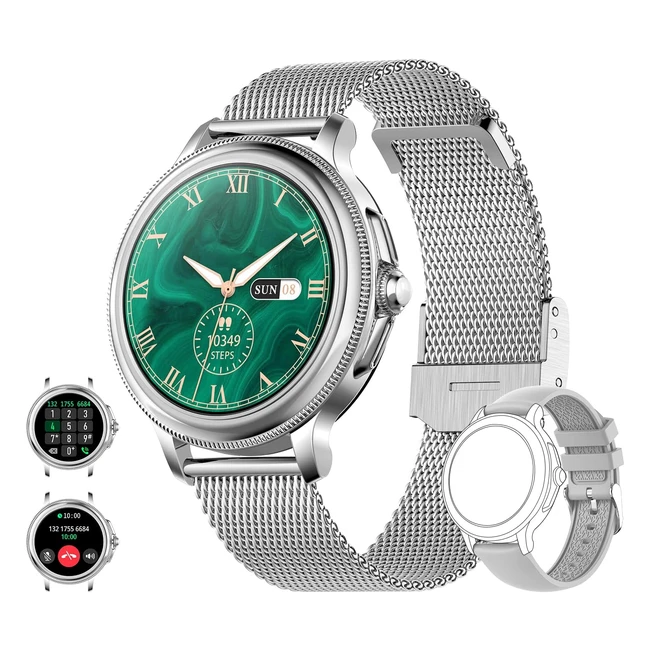 Montre connectée femme avec appel Bluetooth, assistant vocal, écran HD rond 12'', 100 modes sportifs