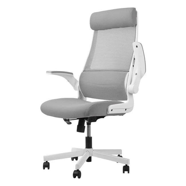 Melokea Ergonomic Office Chair with Lumbar Support - High Back Mesh Chair - Adjustable Headrest - White/Grey