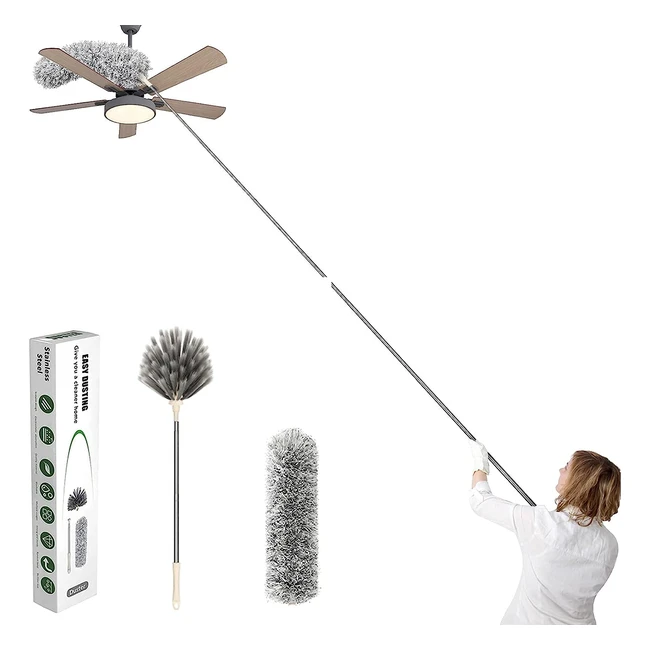 Extendable Feather Duster - 2pcs Microfiber Dusters with Extra Long 100 Telescopic Pole - Cleaning Cobweb, Ceiling Fan, Window Sills, Car, and More