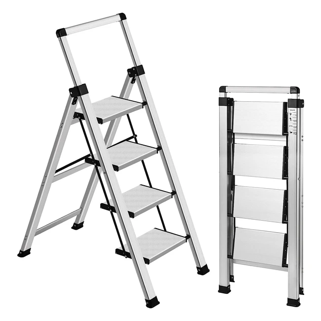 Xinsunho Step Ladder 4 Step Stool Retractable Handgrip Aluminum Ladders 4 Tread Folding Steps - 330lbs Capacity
