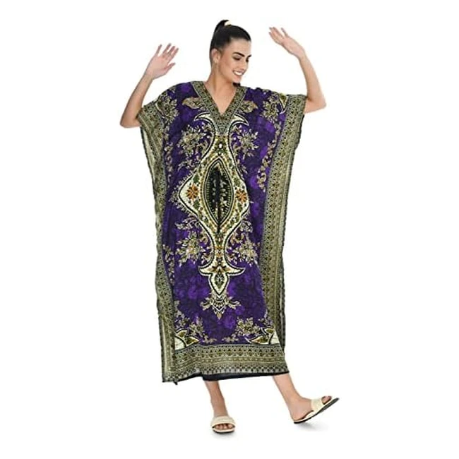 Spurbayfashions Women Kaftan Gamla Print Tunic Kimono Long Maxi Party Dress