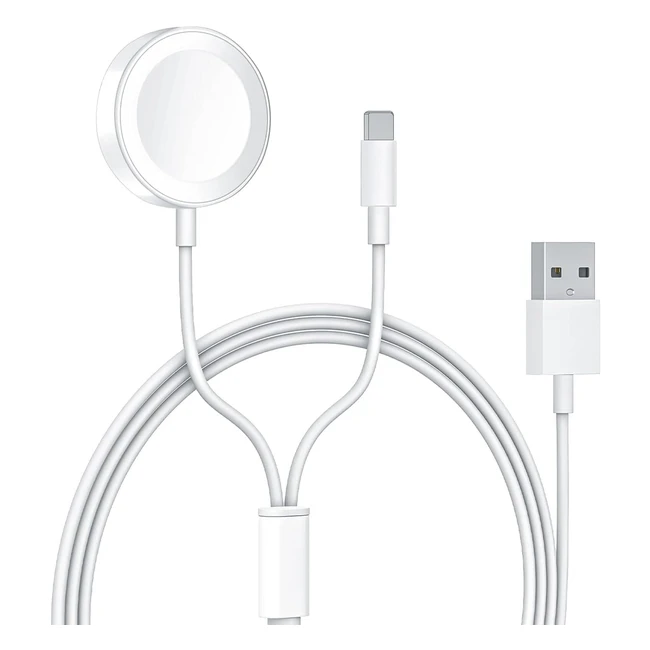2-in-1 Portable Watch Charger for Apple Watch SE87654321 - Magnetic Charging Cable for iPhone 14131211ProXRXSXS MaxX88Plus and iPad