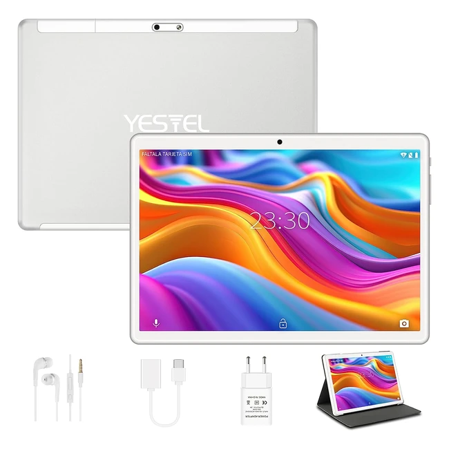 Tablette Tactile Yestel X7 Android Google GMS 10 pouces 4Go RAM 64Go ROM TF 1TB 25D IPS 800x1280 HD Wifi Bluetooth 8000mAh Caméra HD 5MP 8MP Argent