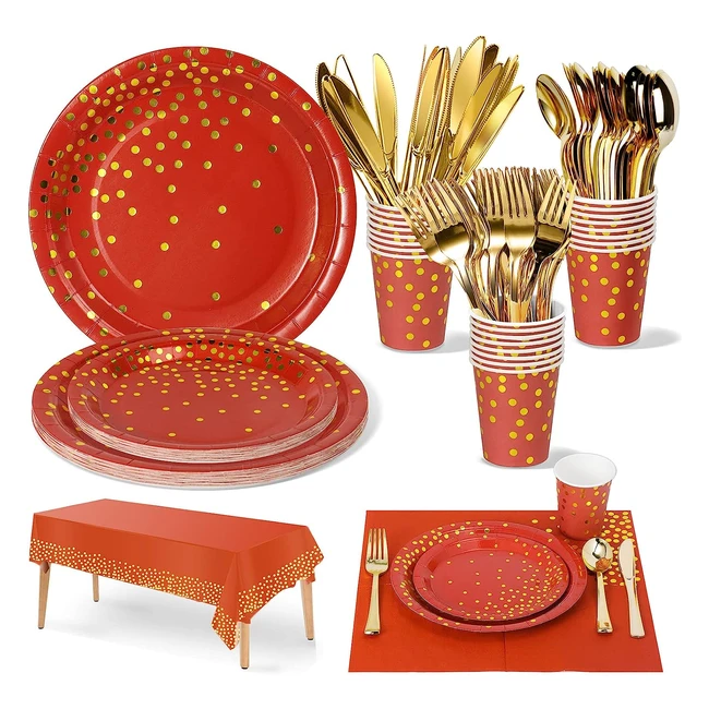 Kit vaisselle 141pcs bourgogne or pour fête - NKaiso