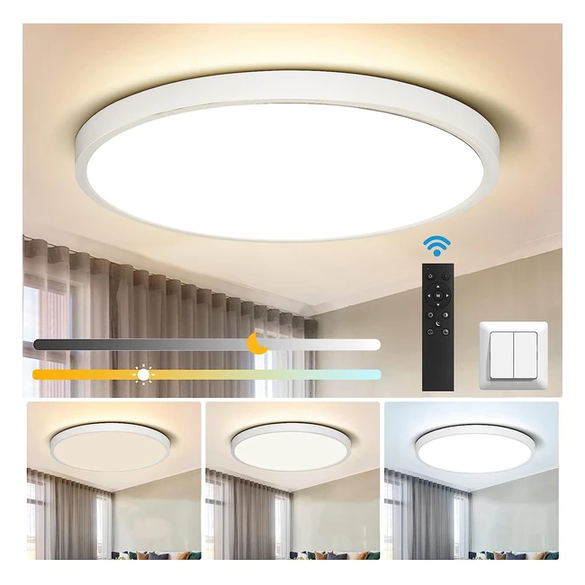 Canmeijia LED Ceiling Light Dimmable 24W  Remote Control  2520lm  Timer  Nig
