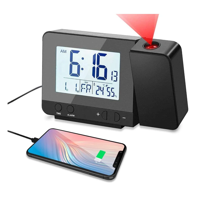 Réveil projecteur numérique avec grand affichage LCD - Double alarme, fonction snooze, thermomètre