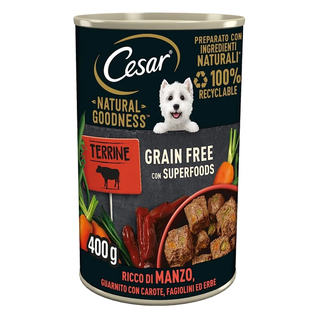 Cesar Natural Goodness - Cibo Umido per Cani al Gusto di Manzo e Verdure 6 Lattine da 400g
