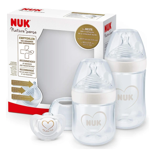 NUK Nature Sense Babyflaschen 0-18 Monate, 2 x Antikolik Babyflaschen, Genius Schnuller, BPA-frei, 4er Starterset Beige