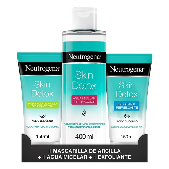 Neutrogena Rutina Skin Detox: Gel Exfoliante + Agua Micelar + Mascarilla de Arcilla Purificante