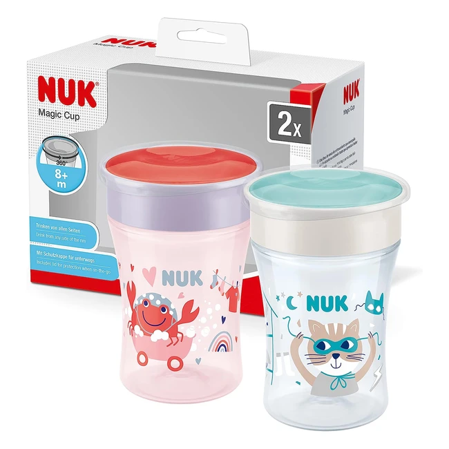 NUK Magic Cup Lernbecher 8 Monate 230 ml auslaufsicher 360 Trinkrand BPA-frei Rot Packung mit 2