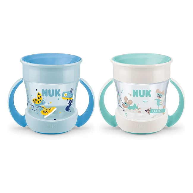 NUK Mini Magic Cup Trinklernbecher, auslaufsicherer 360°-Trinkrand, ab 6 Monaten, praktische Griffe, BPA-frei, 160ml, Junge, 2 Stück