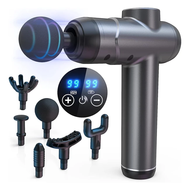 Shavingfun Massage Gun - Deep Tissue Percussion Muscle Massager - 6 Speeds - 4 Massage Heads