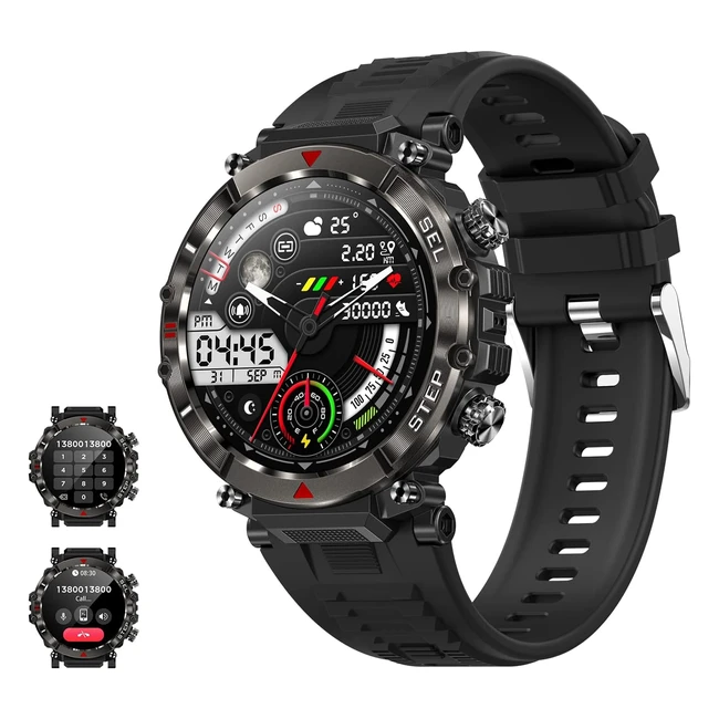 Montre Connectée Homme Militaire avec Appels Bluetooth et Assistant Vocal - HD Rond 139 - Moniteur de Fréquence Cardiaque - Tracker de Sommeil - 100 Modes Sportifs - Fitness Smartwatch pour Android iOS