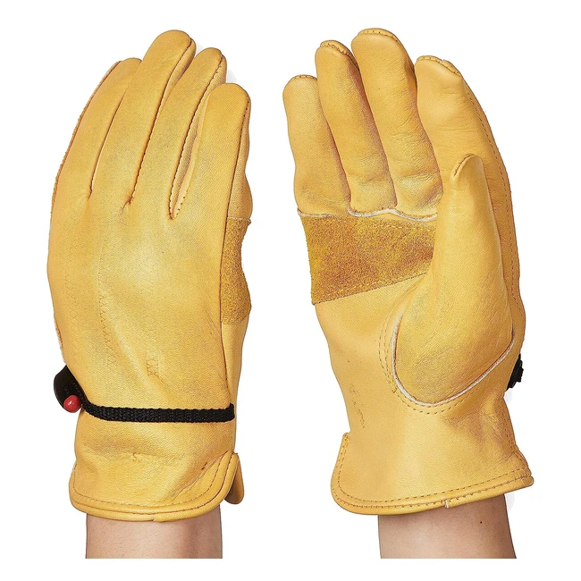Amazon Basics Leather Work Gloves with Wrist Closure - S, Yellow - Premium Leather, Durable, Breathable