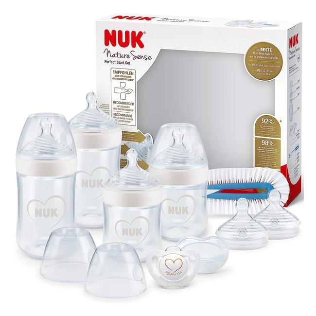 NUK Nature Sense Babyflaschen 0-18 Monate, 2 x Antikolik Babyflaschen, Genius Schnuller, BPA-frei, 4er Pack Starterset Beige
