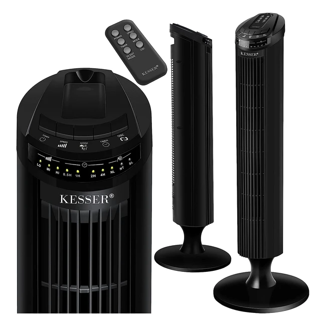 Ventilateur de tour avec télécommande - Angle d'oscillation de 90° - 3 niveaux - 90 cm - Fonction minuterie - Fonction turbo