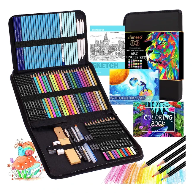 Kit Matite Disegno Professionale - Efimeso 83 Pezzi - Matite Colorate Metallizzate - Matite Acquarellabili - Carboncino da Disegno - Per Artisti Bambini Adulti