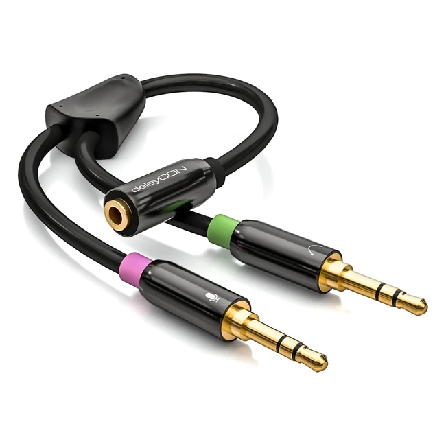 Adaptador deleycon para auriculares PC - Conector de audio y cable estéreo - 1x 35mm jack hembra a 2x 35mm jack plug