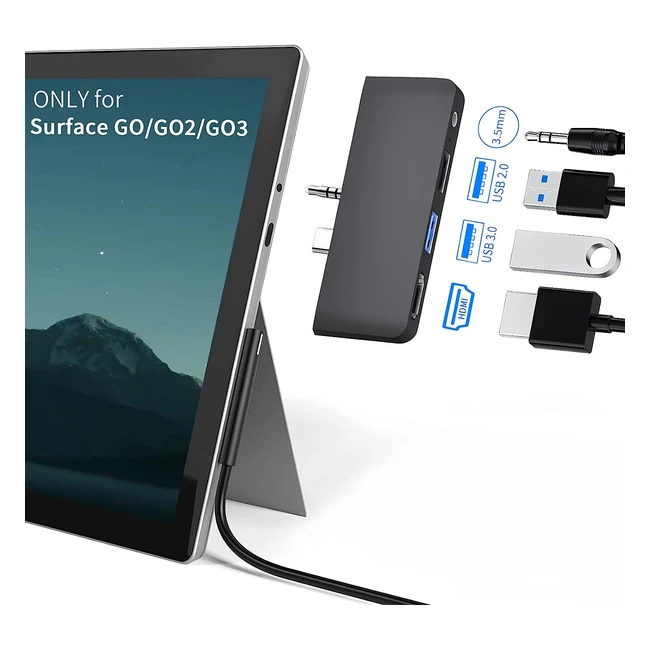 Estación de Acoplamiento Microsoft Surface Go Hub USB-C 4 en 2 con 4K HDMI y Salida de Micrófono