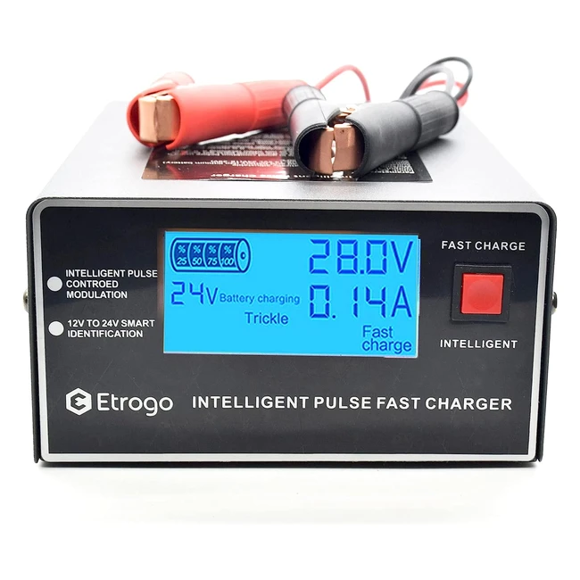 Chargeur Batterie Voitures 12V 24V 10A 250W Intelligent - Réparation Maintenance - Grand Écran LCD - Moto Bateau Coffre