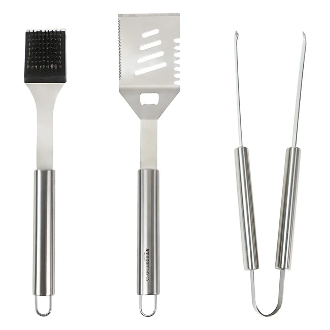 High-Quality Stainless Steel Tool Set - Spatula, Tongs, and Brush - Amazon Basics