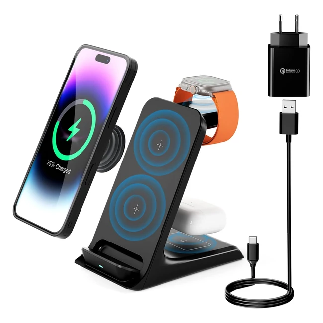 Station de charge Apple 3 en 1 - Rechargez votre iPhone, Apple Watch et AirPods simultanément