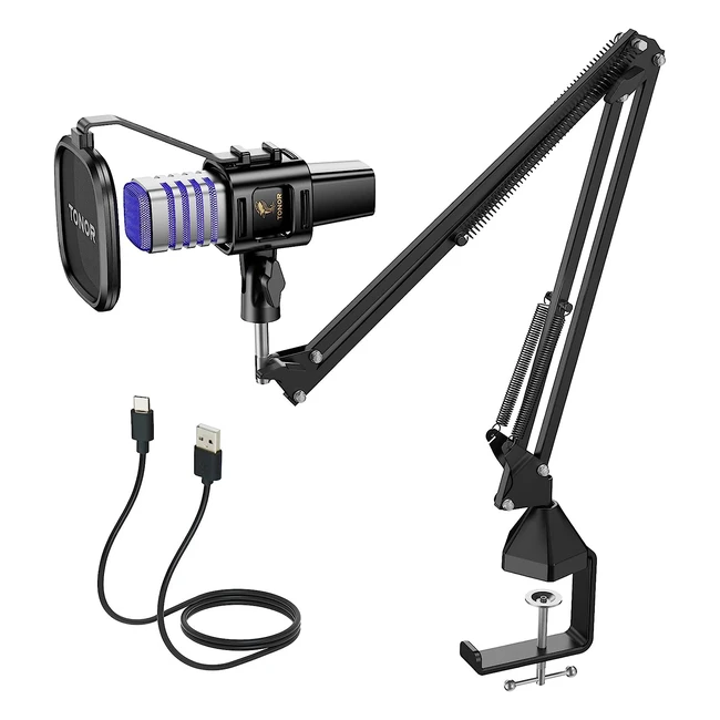TONOR RGB Gaming USB Microphone Kit for PC | Cardioid Condenser Mic | Adjustable Boom Arm Stand | Podcast Streaming Recording Studio | PS45 Gamer TC30S