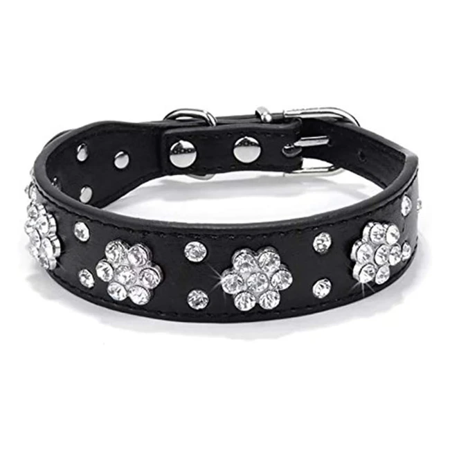 Collier pour chien avec strass, cuir synthétique, taille réglable, noir
